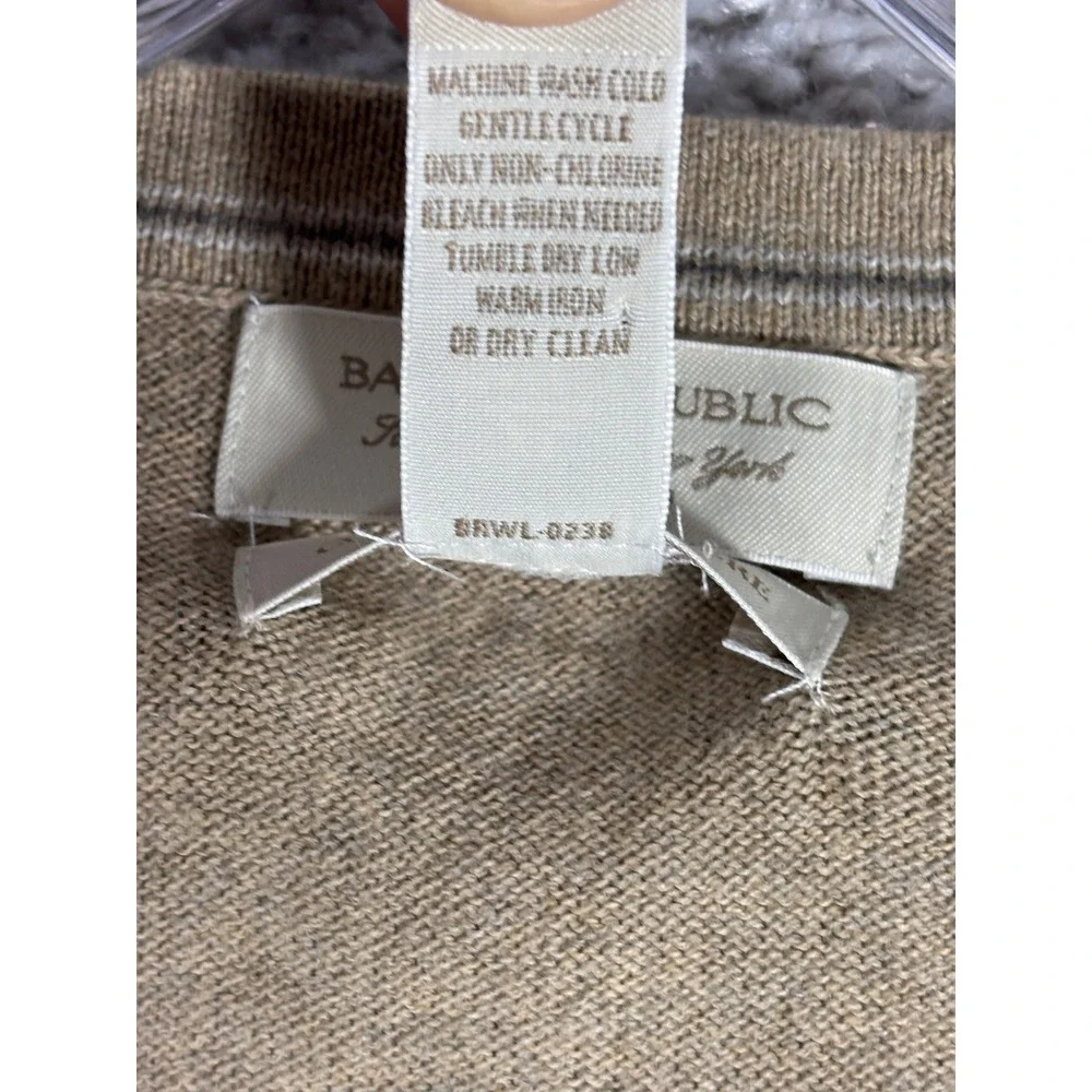 Banana Republic Mens Argyle V Neck Sweater Vest Cotton Cashmere XL Tan Brown‎
